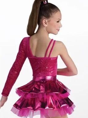 Weissman Hot Pink Sequin One-Sleeve Dance Costume- 15 minutes of Fame - MC